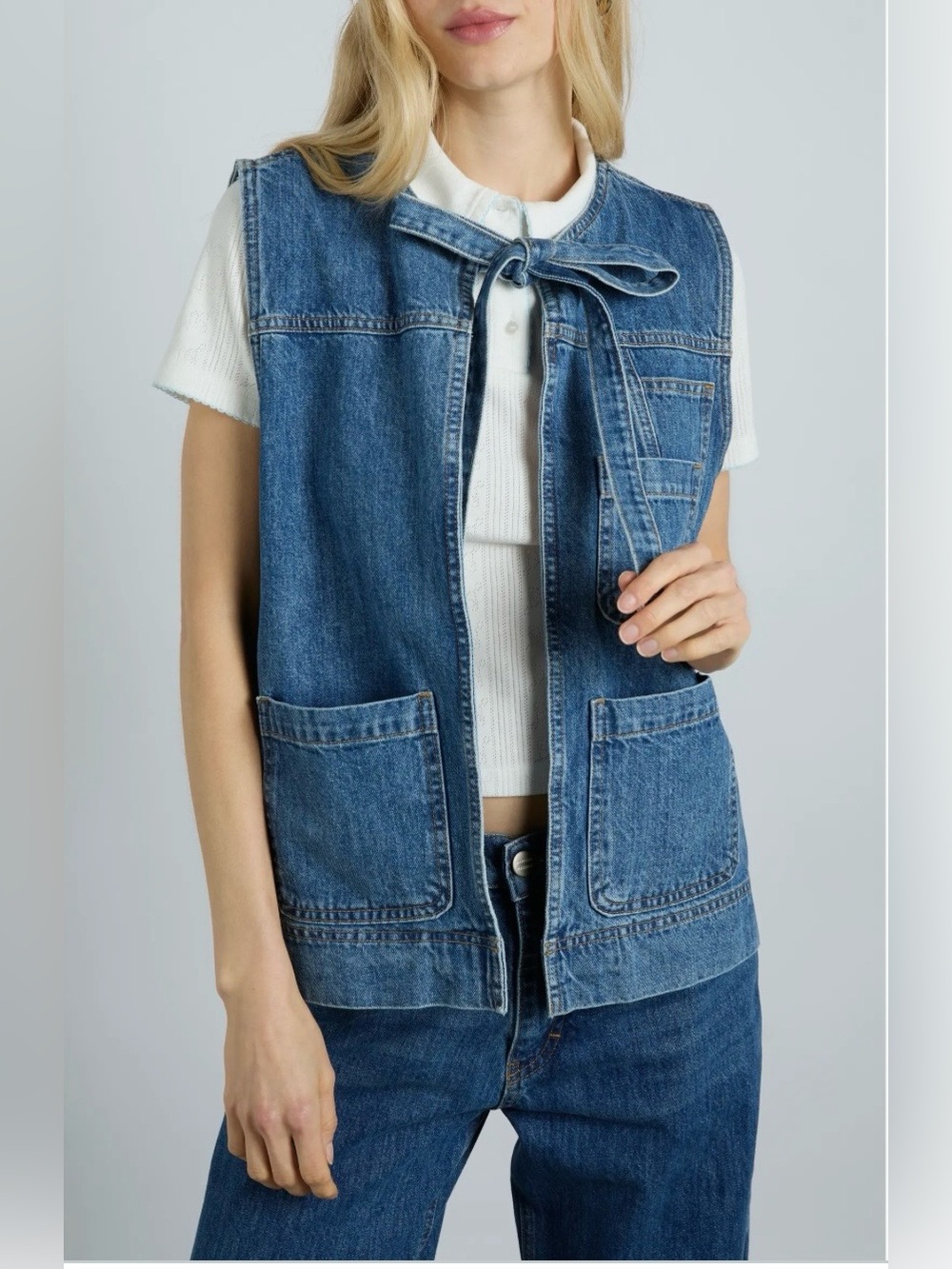 Damson Madder Milly Tie Front Denim Vest in Huckleberry Wash Size 10. NWT